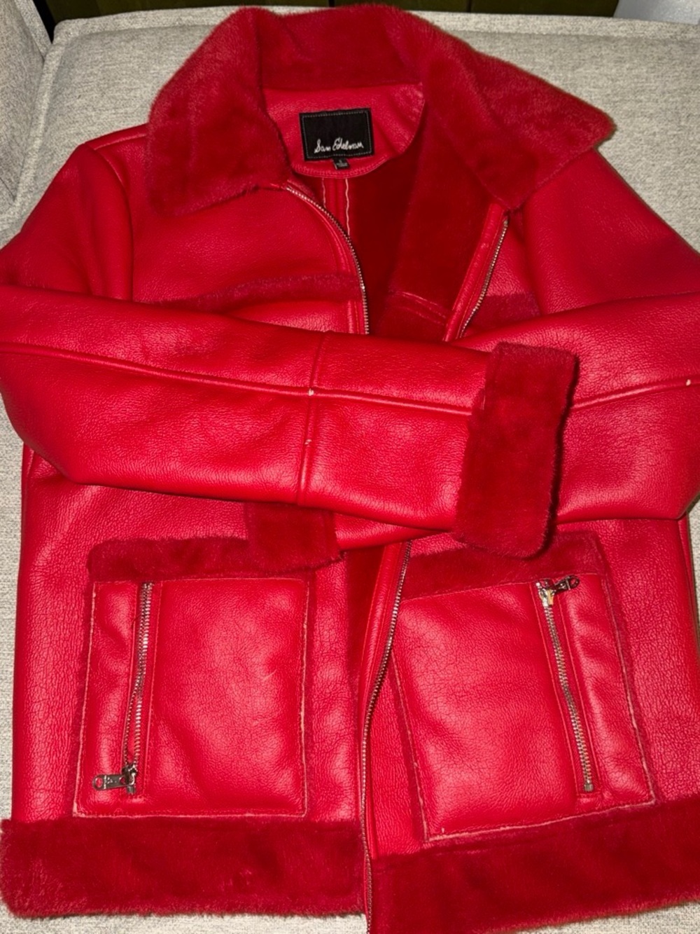 Sam Edelman Red Faux Shearling Moto Jacket